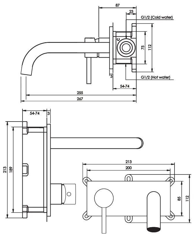 Brauer Copper Edition ColdStart wastafelkraan inbouw gebogen uitloop met achterplaat model E2 koper geborsteld PVD