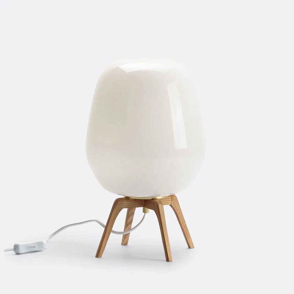 Tafellamp in hout en opaline glas, Boldo