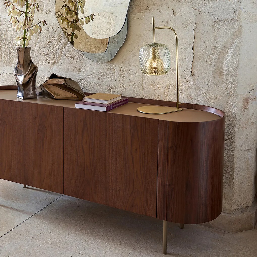 Tafellamp, messing en bewerkt glas, Mistinguett