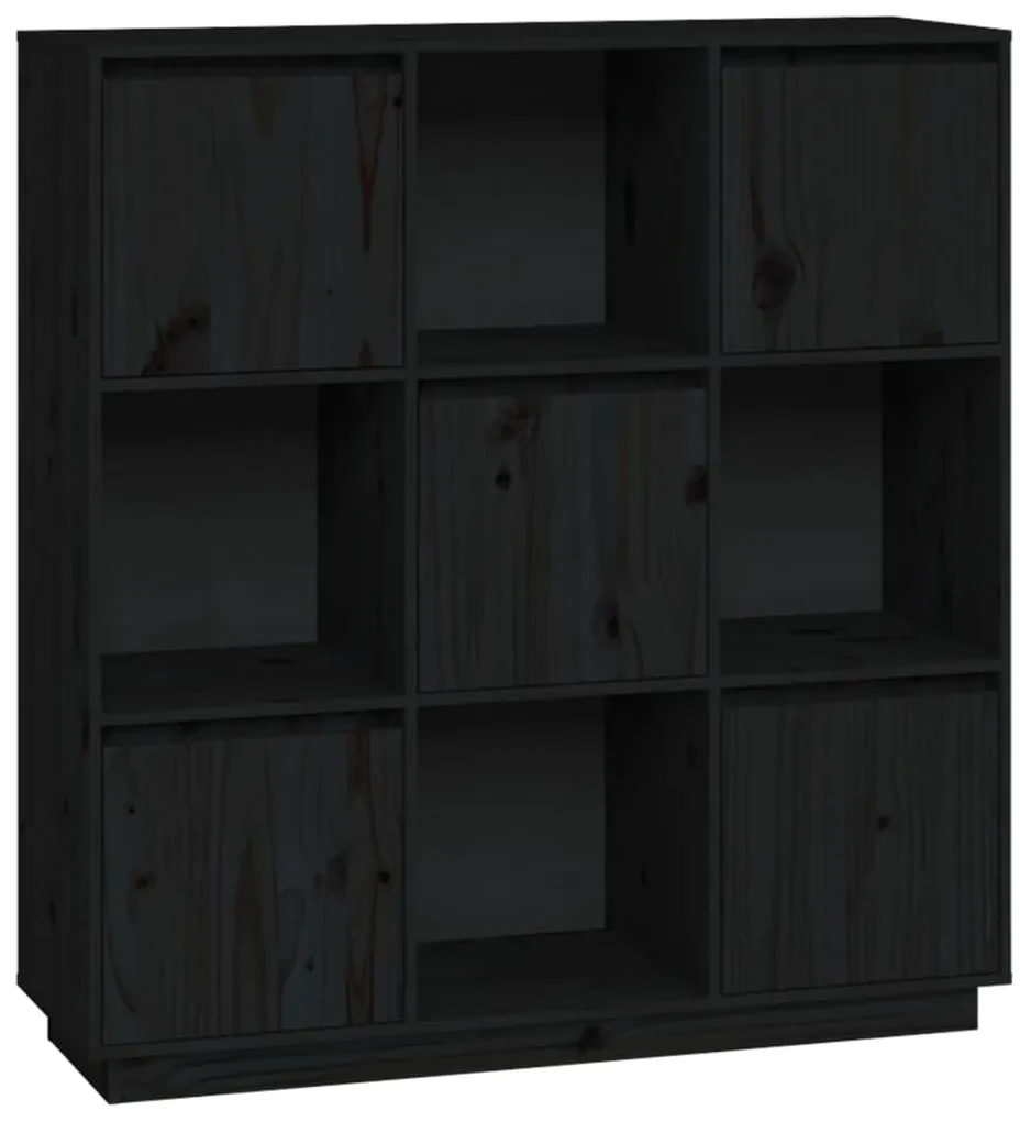vidaXL Hoge kast 110,5x35x117 cm massief grenenhout zwart