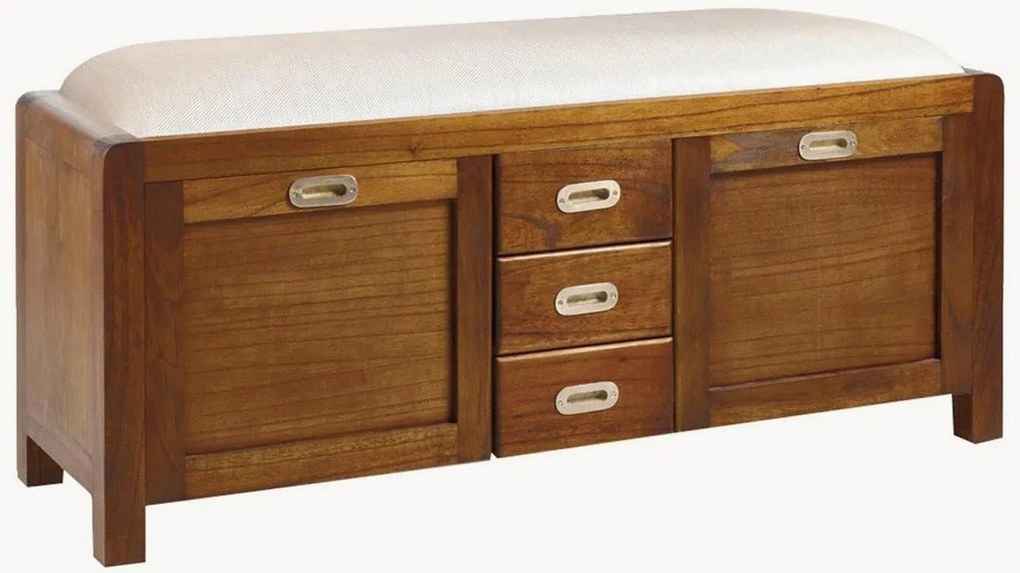 Handgemaakte gestoffeerde Mindi houten bank Flash met lades