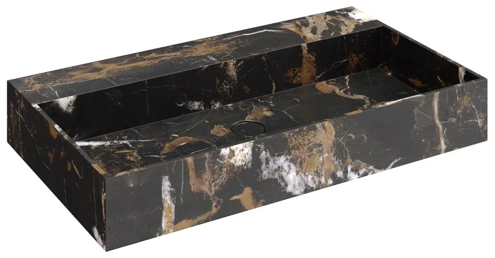 Muebles Murcia badmeubel ribbelfront 80cm eiken met Portoro Gold wastafel zonder kraangat