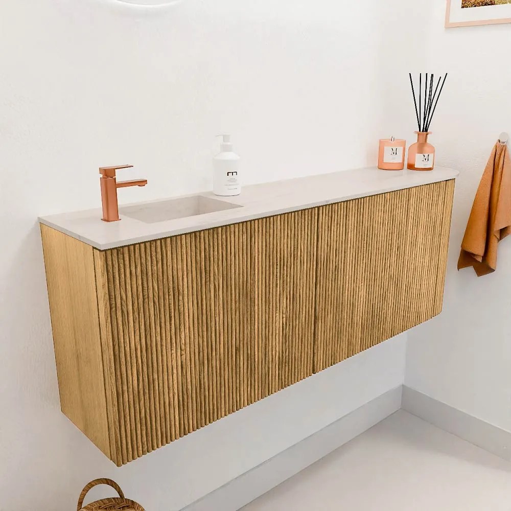 Mondiaz Joya DLux 110cm toiletmeubel ronding rechts oak met wastafel faye links 1 kraangat meli