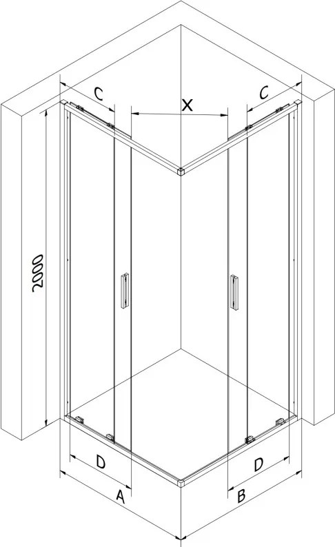 Mexen Exo-S Duo vierkante, verschuifbare douchecabine 100 x 100 cm, transparant, goud - 8111-100-100-50-00