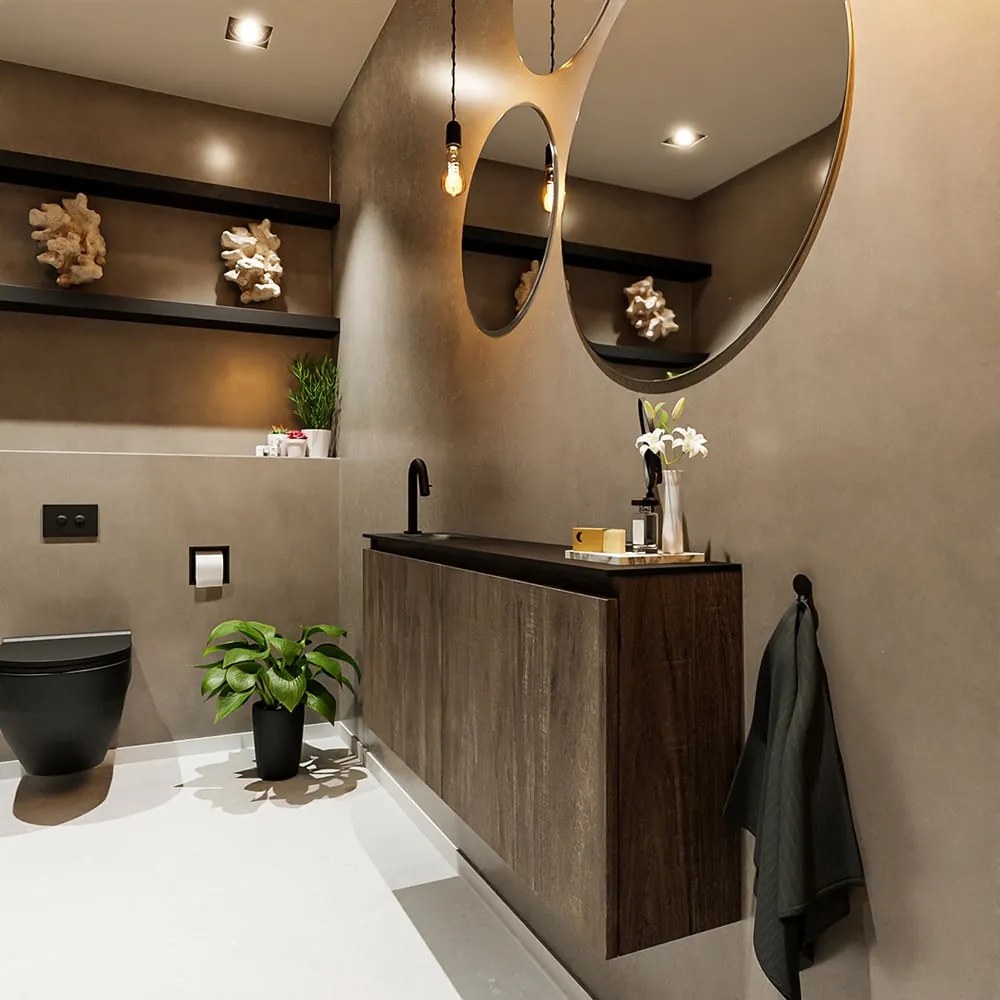 Mondiaz Ture 120cm toiletmeubel dark brown met wastafel urban links 1 kraangat