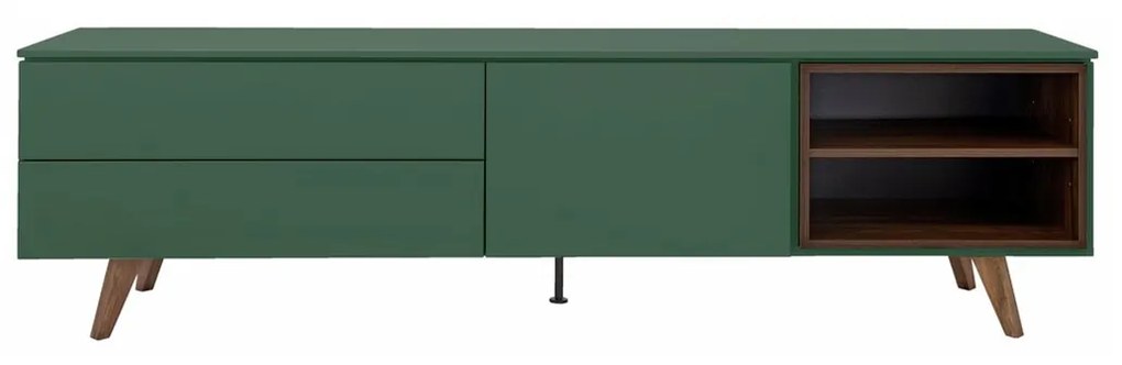 Tenzo Plain Mat Groen Tv-meubel Met Walnoot Open Vak - 210x45x57cm.