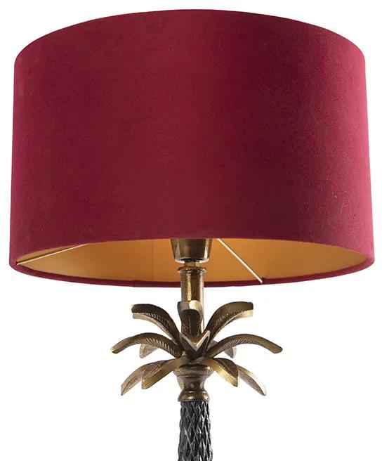 Art Deco tafellamp brons met velours rode kap 35 cm - Areka Art Deco E27 cilinder / rond Binnenverlichting Lamp