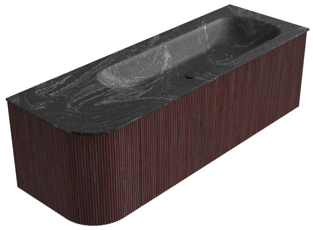 Mondiaz Kurve-dlux 135cm badmeubel ronding links ruby met 1 lade en deur en wastafel big medium rechts zonder kraangat lava