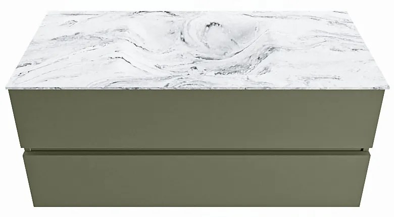 Mondiaz Vica DLux badmeubel 110cm army 2 lades met wastafel glace midden 1 kraangat