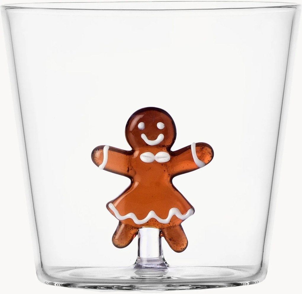 Handgemaakte tumbler Nutcracker met figuur Mrs Gingerbread van borosilicaatglas