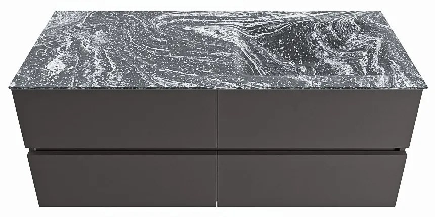 Mondiaz Vica DLux badmeubel 120cm dark grey 4 lades met wastafel lava rechts 1 kraangat