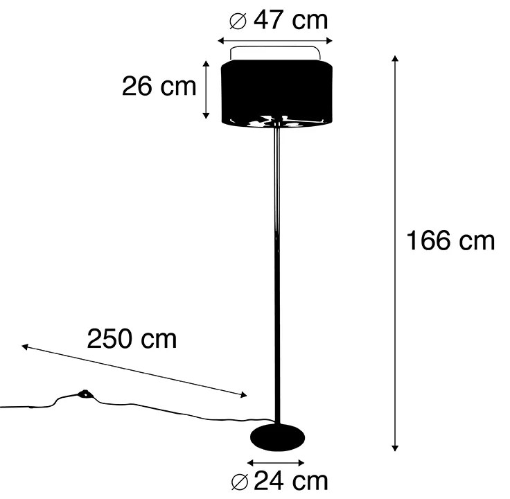 Moderne vloerlamp goud met kap zwart met goud - Simplo