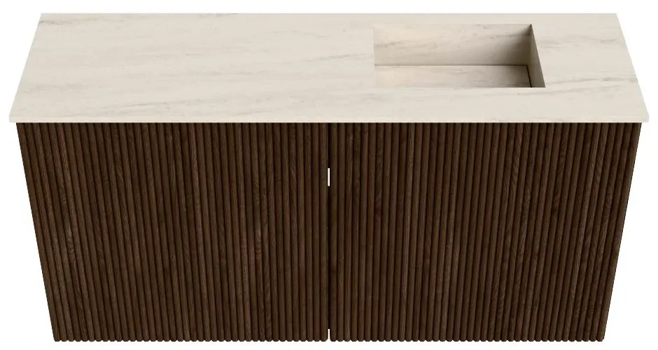 Mondiaz Joya DLux 80cm toiletmeubel walnut met wastafel faye rechts zonder kraangat meli
