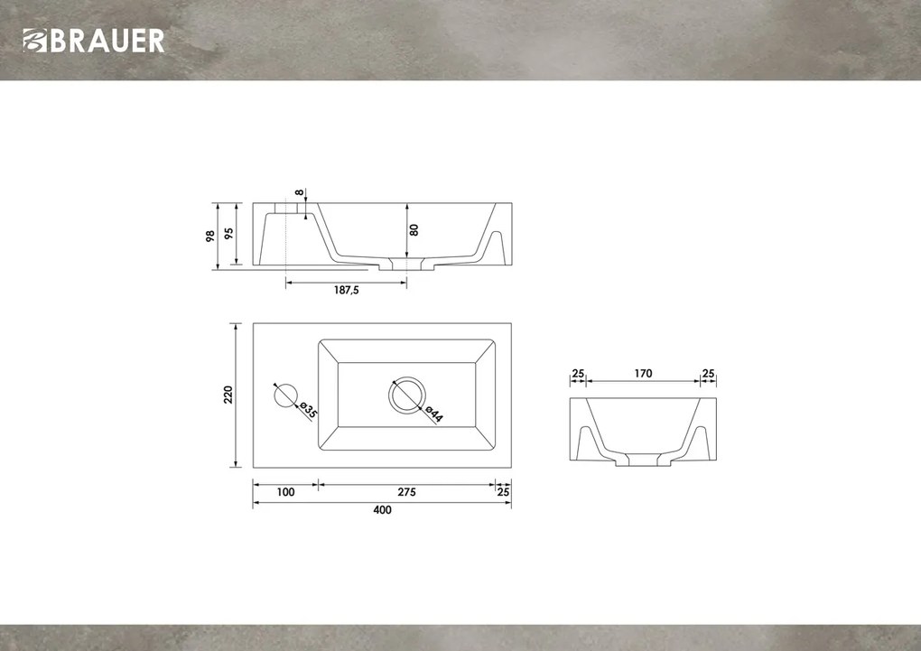 Brauer Solar Thick fontein mineraalmarmer 40x22cm met kraangat wit glans