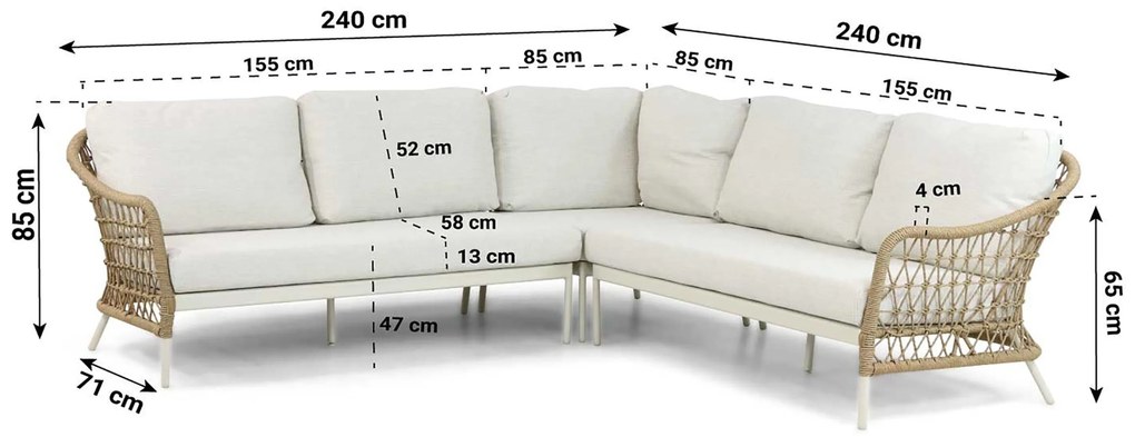 Hoek loungeset 6 personen Aluminium/Wicker Taupe Coco Bali