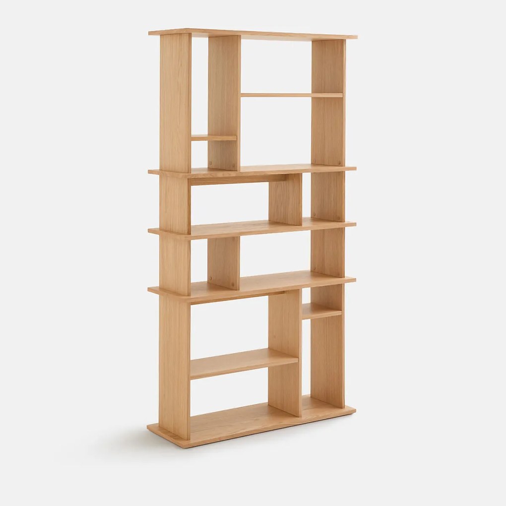 Asymmetrische boekenkast, eikenfineer, 12 nissen, hoogte 180 cm, ABAC