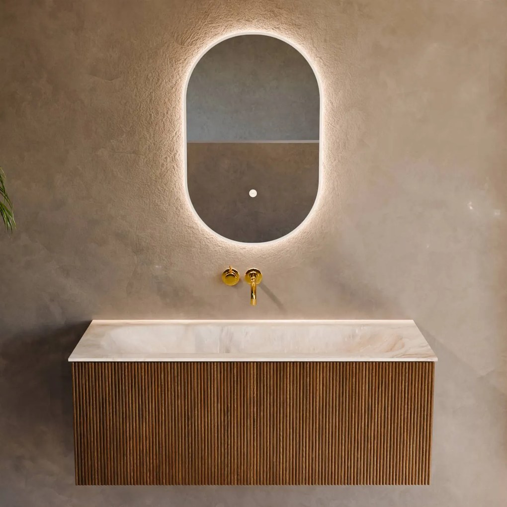 Mondiaz Kurve-dlux 110cm badmeubel dusk met 1 lade en wastafel big medium midden zonder kraangat frappe