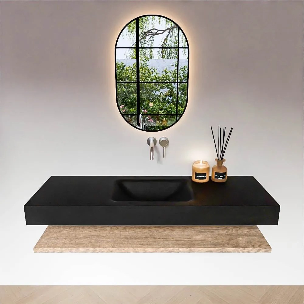 Zaro Alan badmeubel 140cm met planchet washed oak en vrijhangende wastafel cloud midden zonder kraangat urban