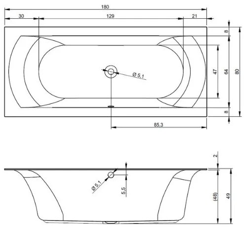 Riho Linares inbouw ligbad 180x80cm wit mat