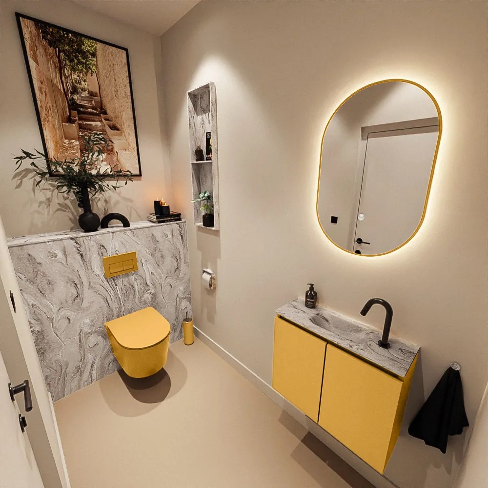 Mondiaz Ture DLux toiletmeubel 60cm ocher met wastafel glace midden met kraangat