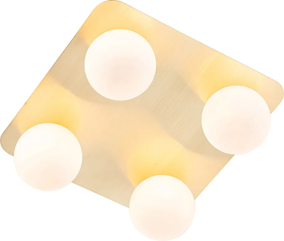Moderne badkamer plafondlamp messing vierkant 4-lichts - Cederic