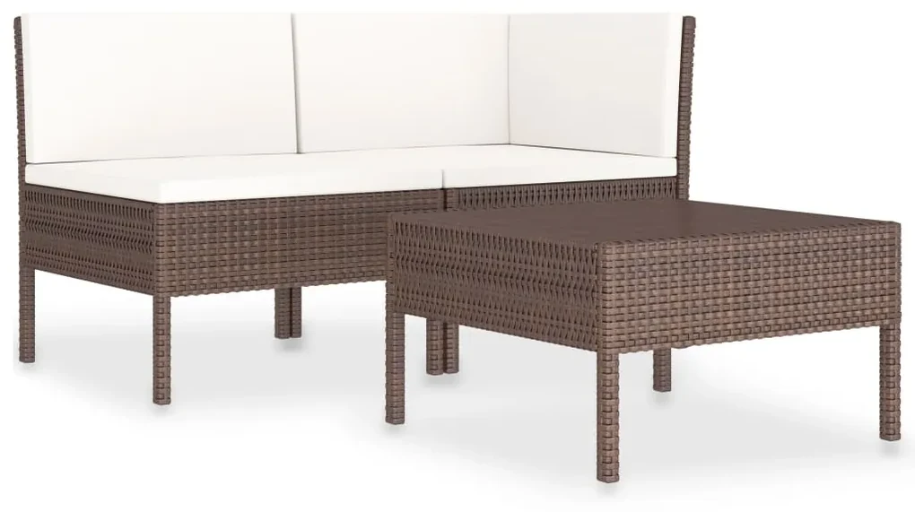 vidaXL 3-delige Loungeset met kussens poly rattan bruin