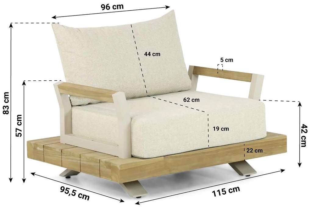 Tuinstoel Aluminium/teak Taupe-naturel-bruin Santika Supreme