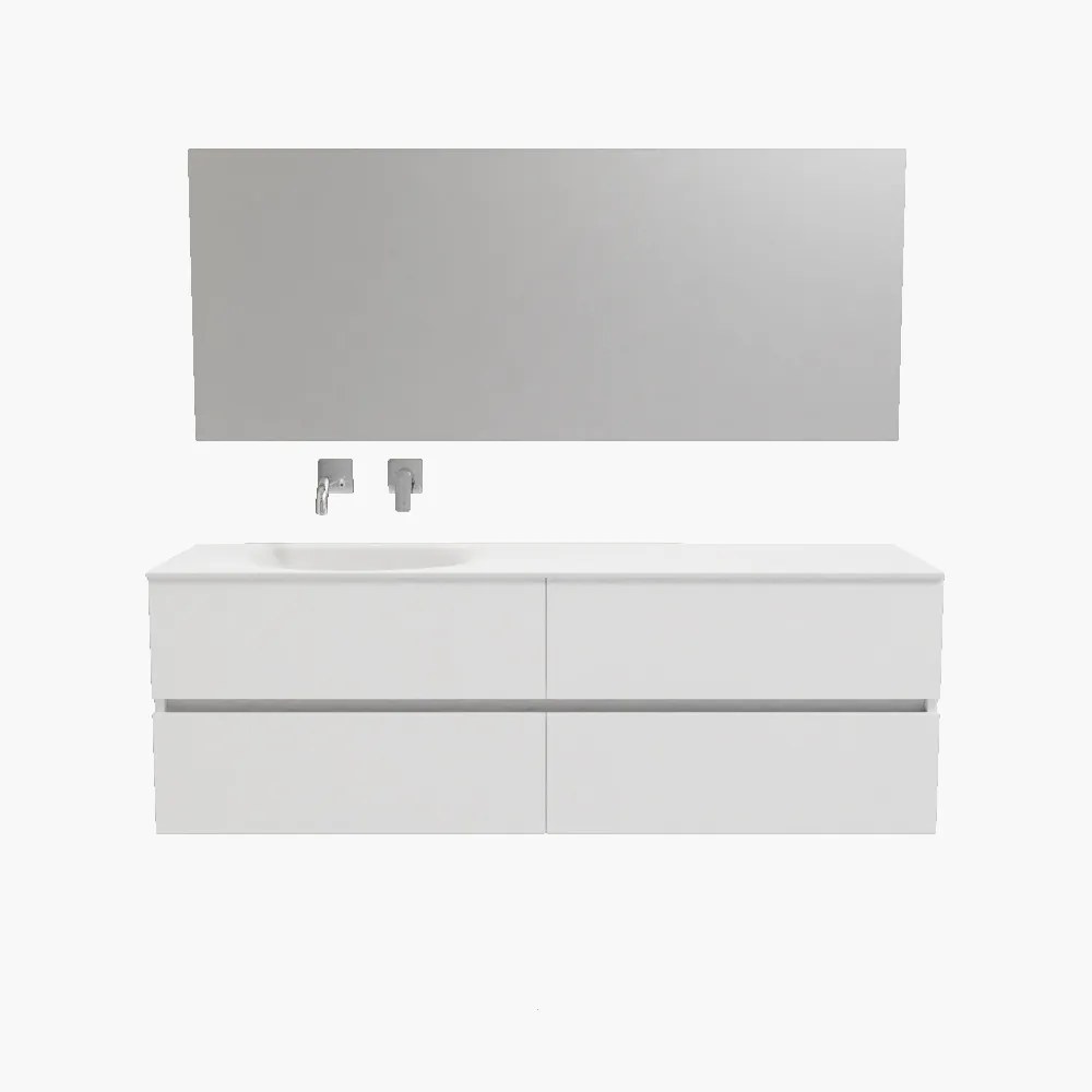 Zaro Sevilla Solid Surface badmeubel 150cm mat wit zonder kraangat spoelbak links 4 lades