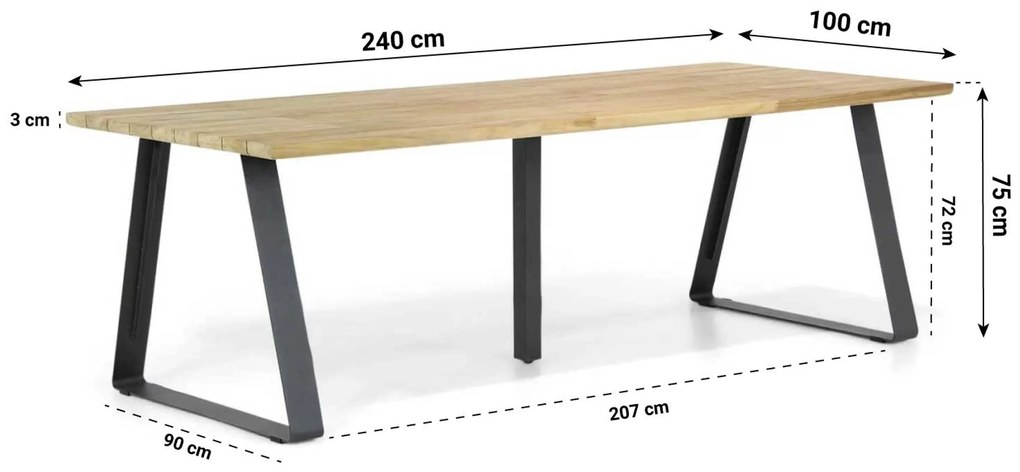 Taste Basso Dining Tuintafel X Aluminium/teak Grijs