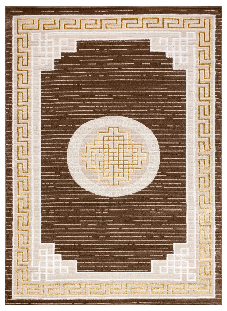 Tapijt MEFE modern 9096 Kader, Grieks sleutel - Structureel, twee poolhoogte , beige / bruin