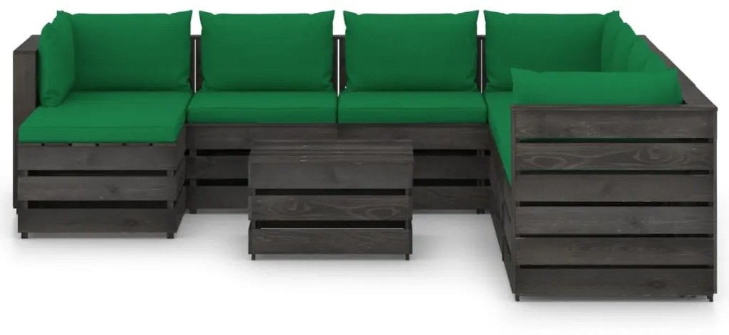 vidaXL 9-delige Loungeset met kussens grijs geïmpregneerd hout