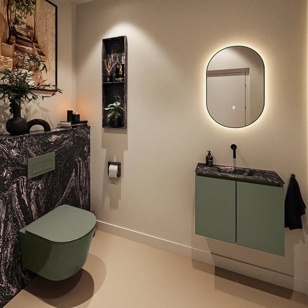 Mondiaz Ture DLux toiletmeubel 60cm army met wastafel lava midden zonder kraangat