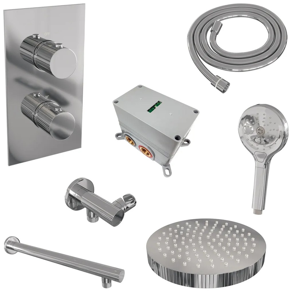 Brauer Stripe inbouw regendouche met 25cm hoofddouche, rechte muurarm en 3 standen handdouche set 16 chroom