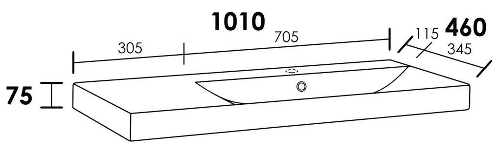 Sanituba Wave wastafel keramiek rechts met kraangat 100cm