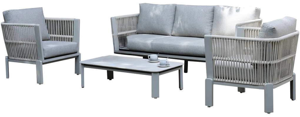 Veneto stoel bank loungeset 4 delig aluminium latte zand rope