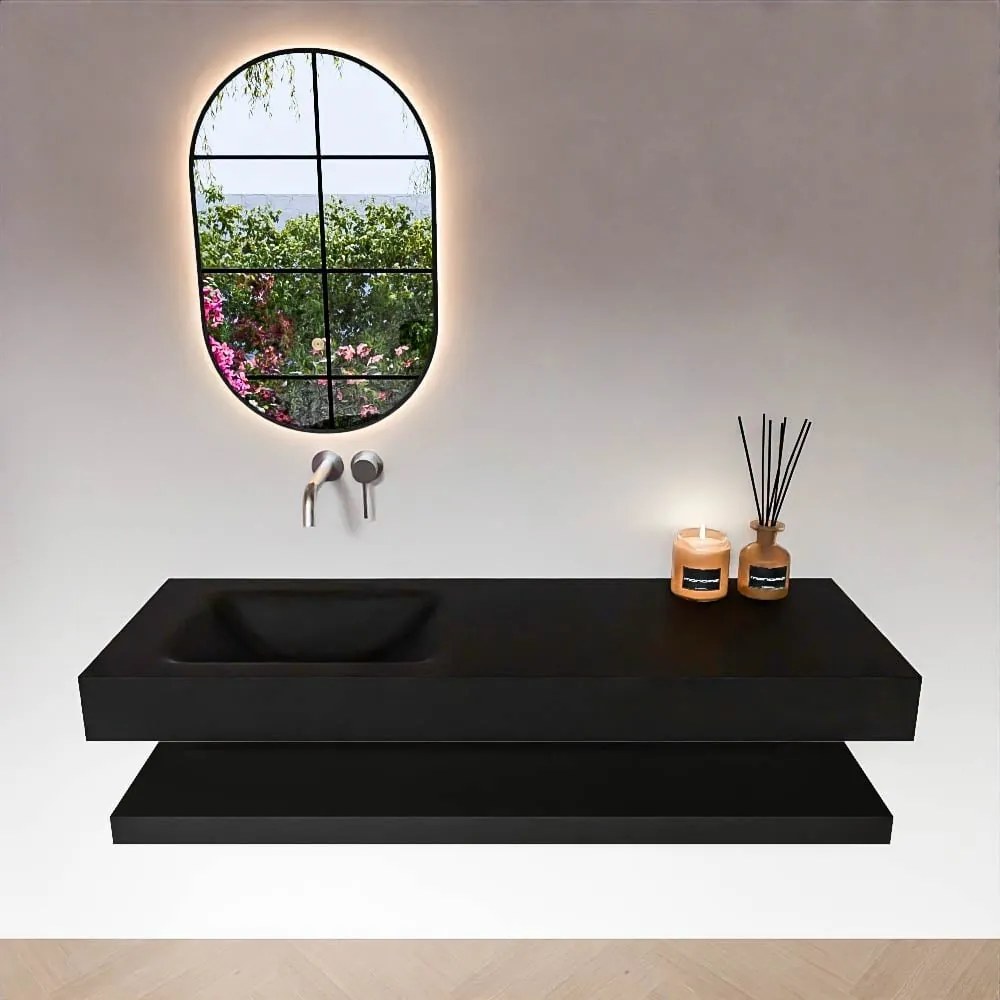Zaro Alan badmeubel 140cm met planchet urban en vrijhangende wastafel cloud links zonder kraangat urban