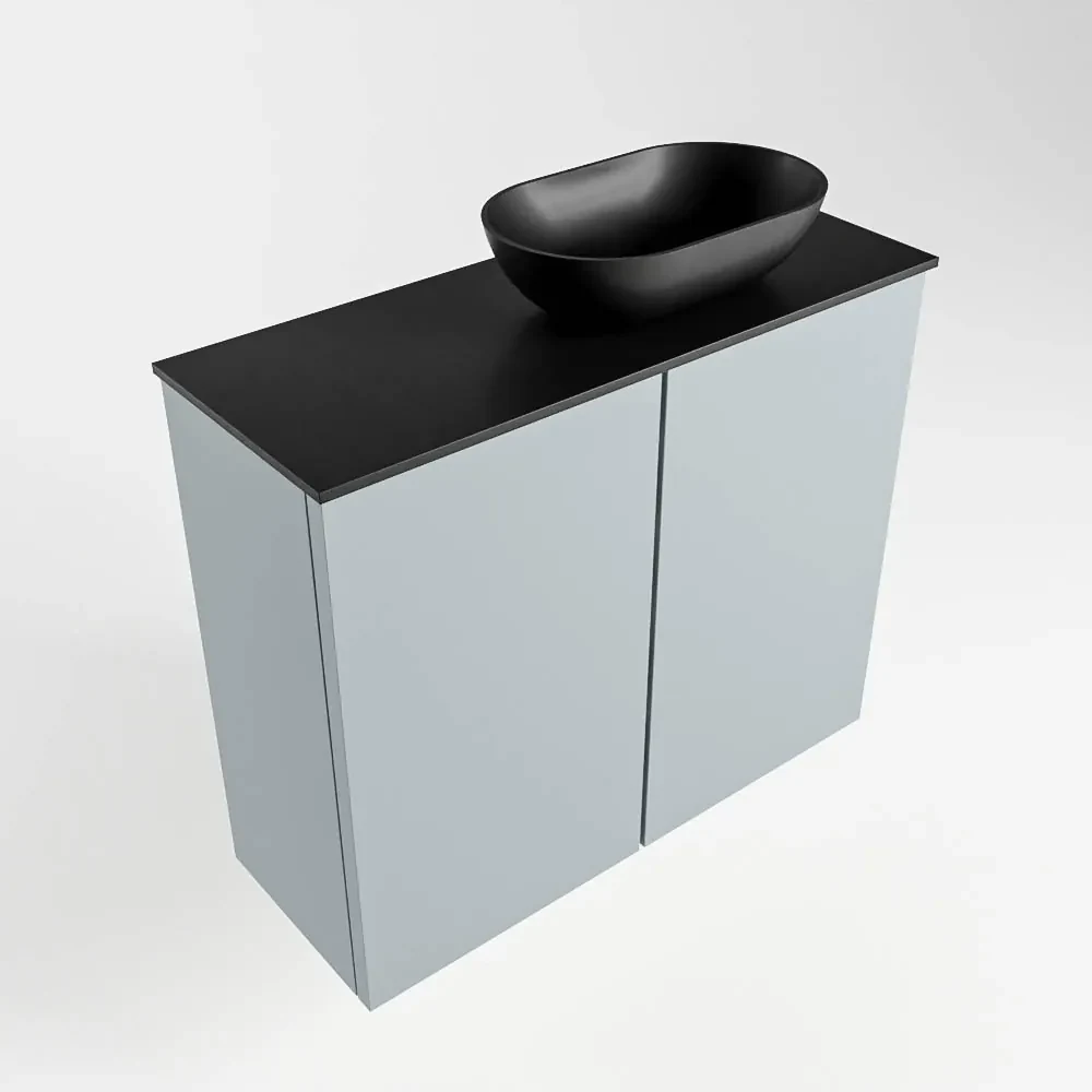 Mondiaz Fowy toiletmeubel 60cm clay met zwarte waskom rechts en kraangat