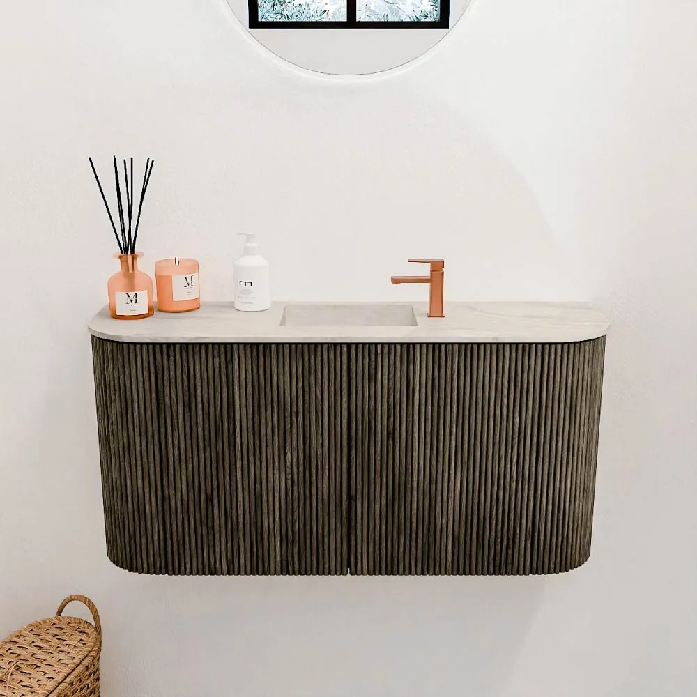 Mondiaz Joya DLux 85cm toiletmeubel ronding links/rechts shadow met wastafel faye midden 1 kraangat ostra