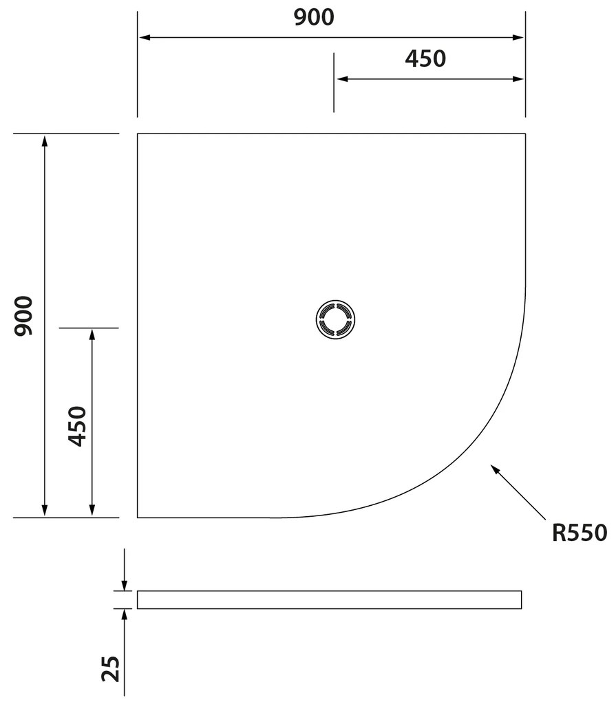 Polysan Flexia kwartronde douchebak 90x90cm wit