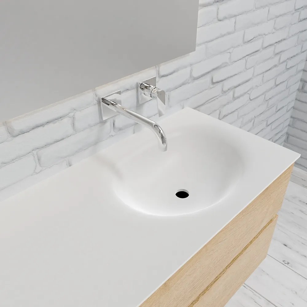 Zaro Sevilla Solid Surface badmeubel 120cm licht eiken zonder kraangat spoelbak rechts met 2 lades