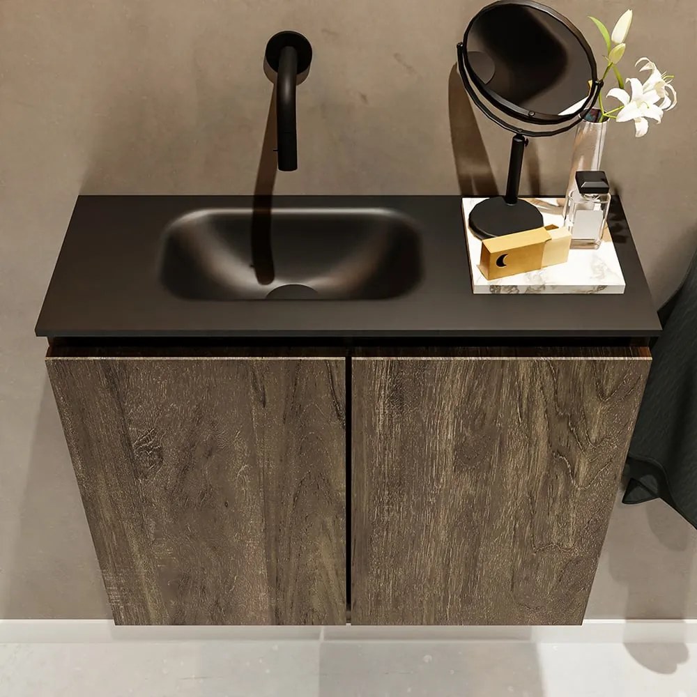 Mondiaz Ture 60cm toiletmeubel dark brown met wastafel urban links geen kraangat