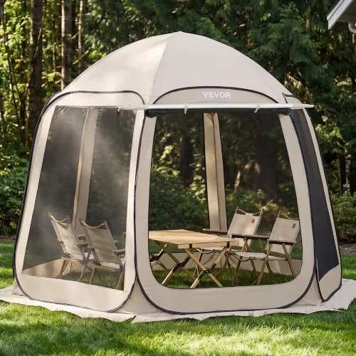 VEVOR Campingtent, 304,8 x 280,4 cm, pop-up tent met uitschuifbare luifel, draagbare partytent voor 4-8 personen met draagtas en zijwanden, voor terras en buitenactiviteiten, beige