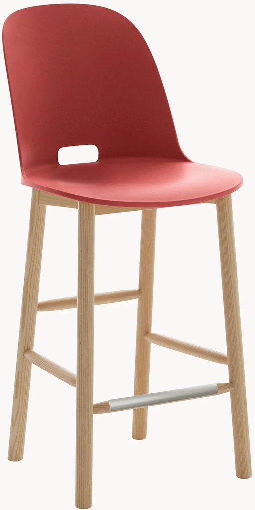 Handgemaakte barstoel Alfi High Back met essenhouten poten