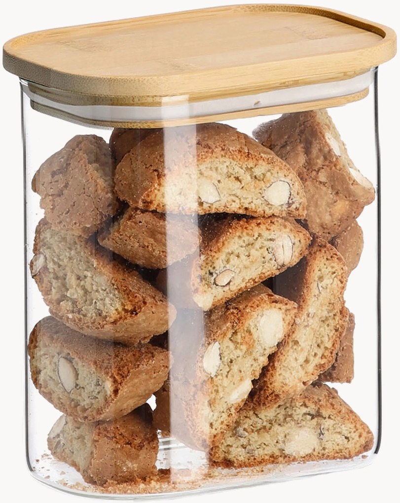 Opbergpotten Pure van borosilicaatglas met bamboe deksels, 6-delig
