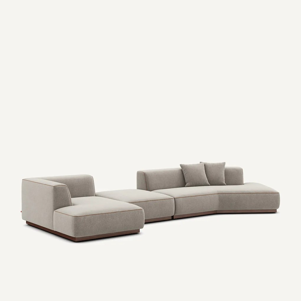 Open bank met hoek links met chenille fluwelen voetensteun, JACOPO