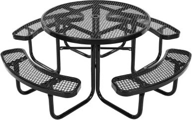 VEVOR Ronde picknicktafel met 4 banken, weerbestendige tuinmeubelset, gecoate stalen tafels met parasolgat, tuinmeubelen voor op de veranda (zwart)