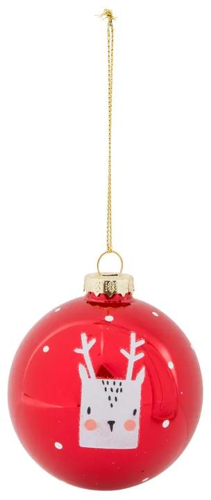 Kerstbal rood met rendiertje - 8 cm