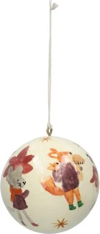 Kerstbal, katoenmaché, bosdieren, wit, Ø7 cm
