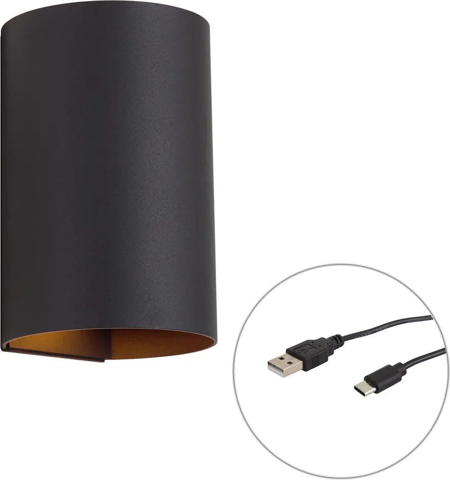 Moderne wandlamp zwart incl. LED 3-staps dimbaar en oplaadbaar - Sabbir