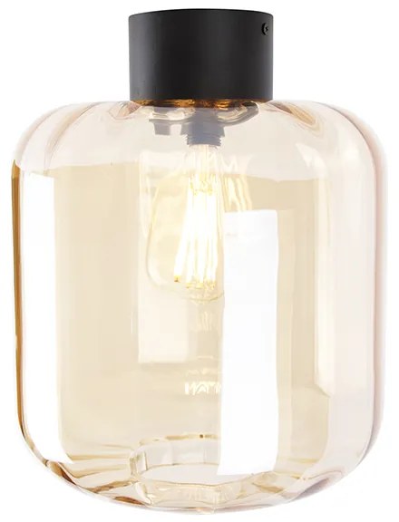 Design plafondlamp zwart met amber glas - Qara